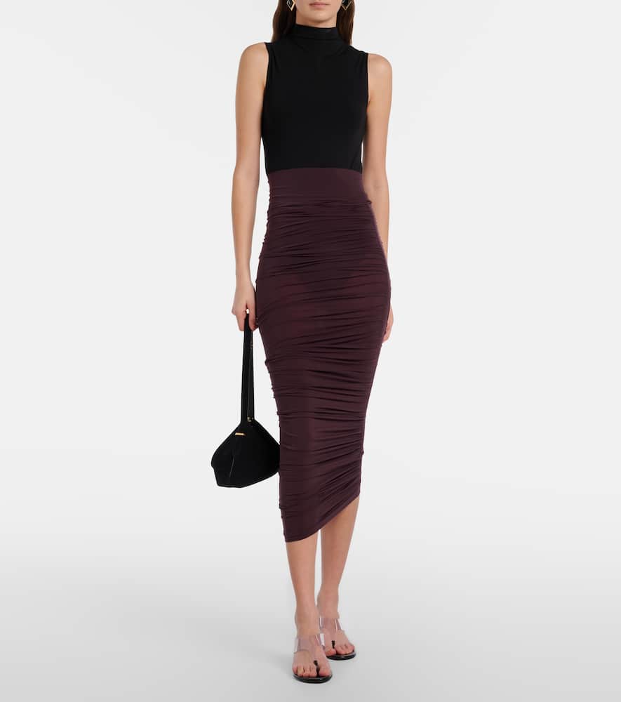 Draped sheer high-rise midi skirt