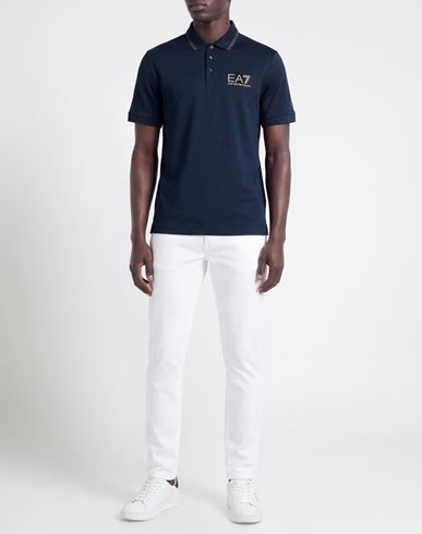 Man Polo shirt Navy Size L Viscose, Polyamide, Elastane