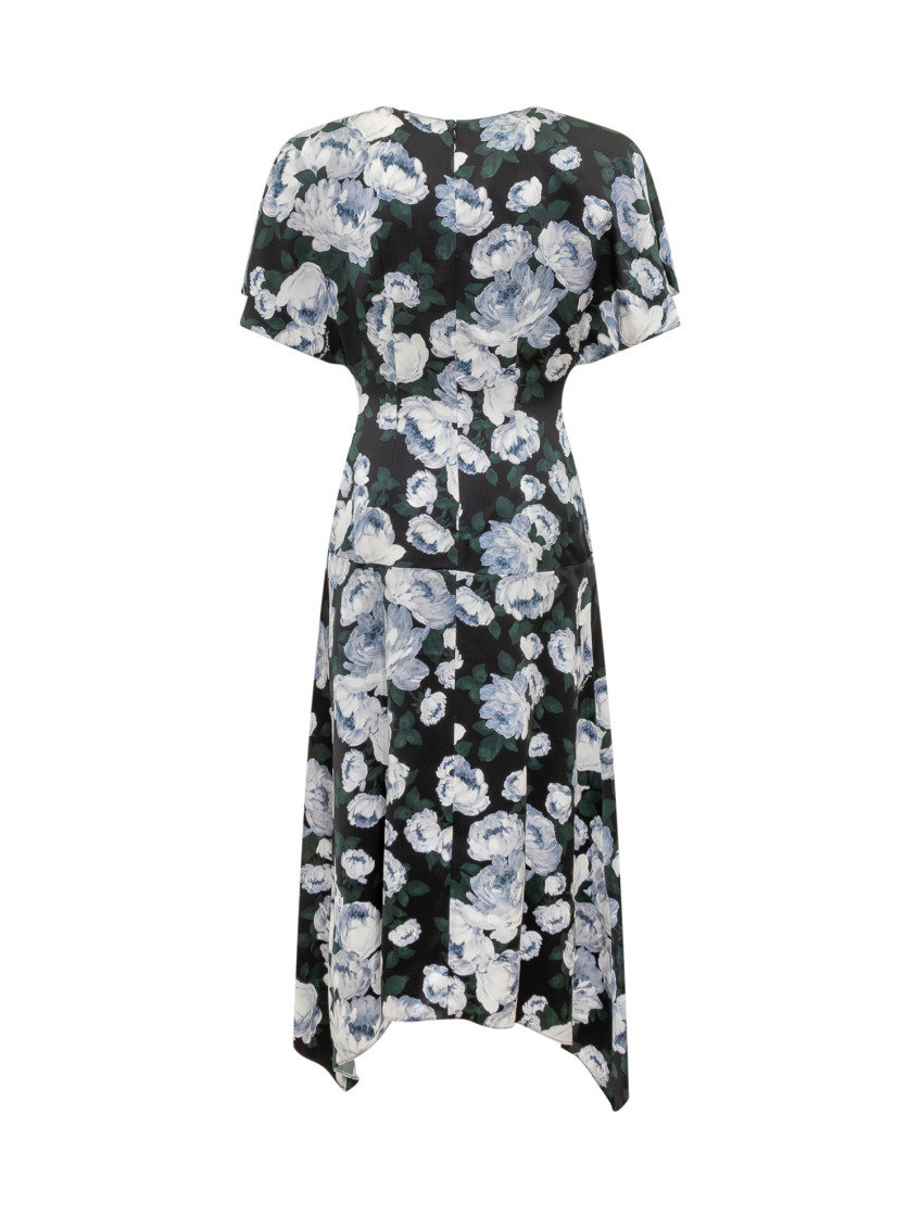 Multicolor Floral V Neck Midi Dress