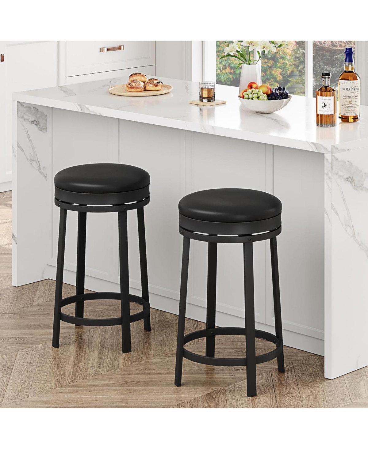 Dining Chair Swivel Bar Stools Set of 2 for Kitchen Dining Room - Black