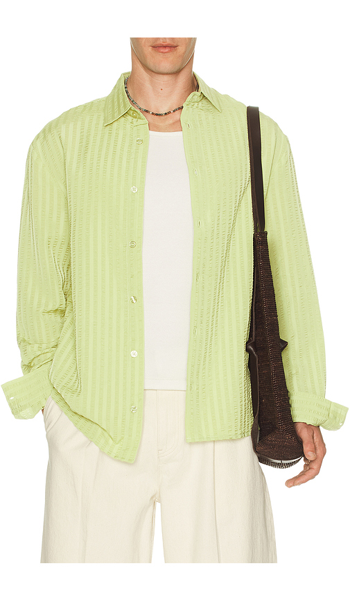 KROST Jordan Striped Wrinkle Shirt in Green. S. Also in M, L, XL/1X