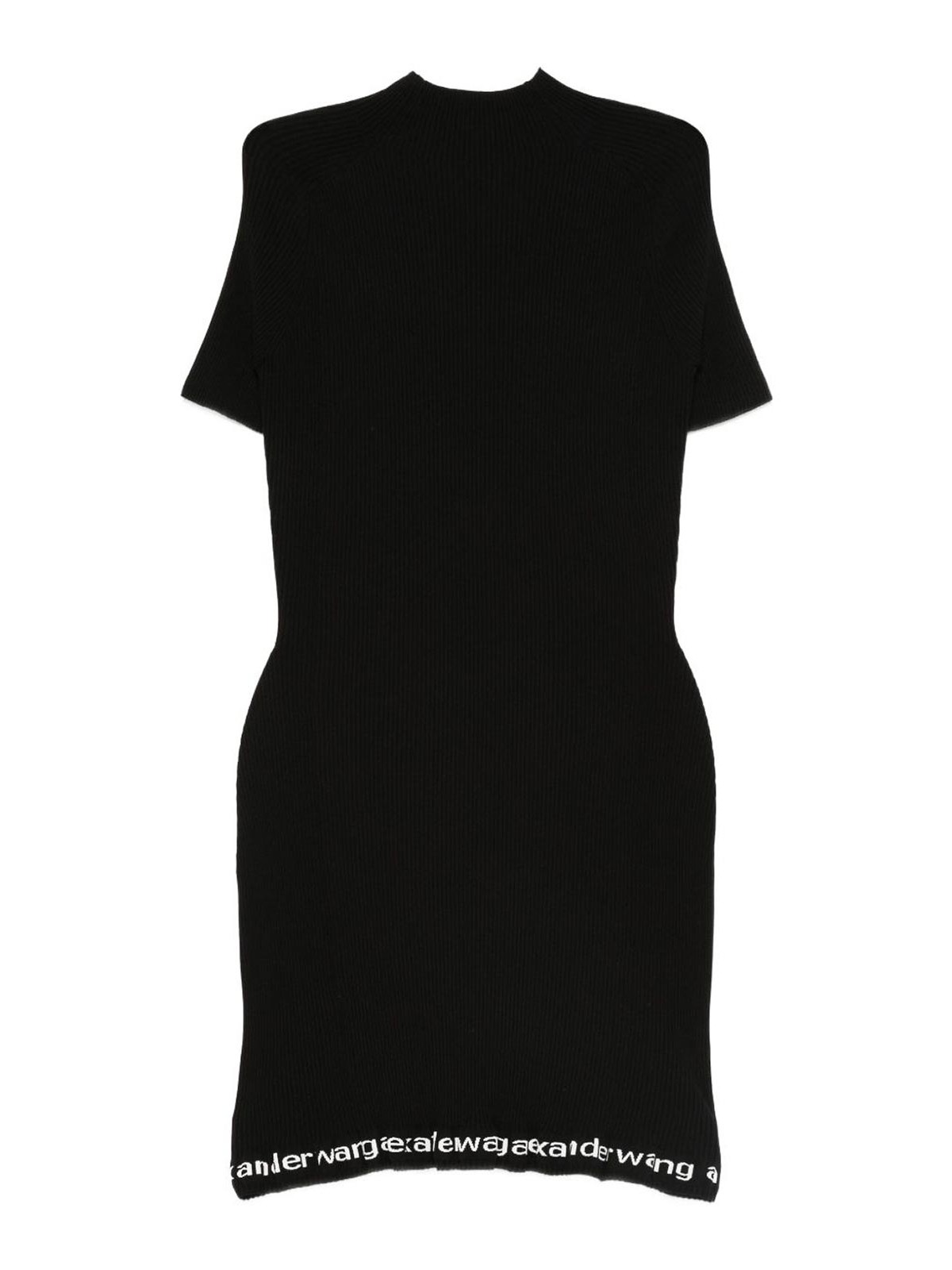 Black Knitted Dress With Logo Hem