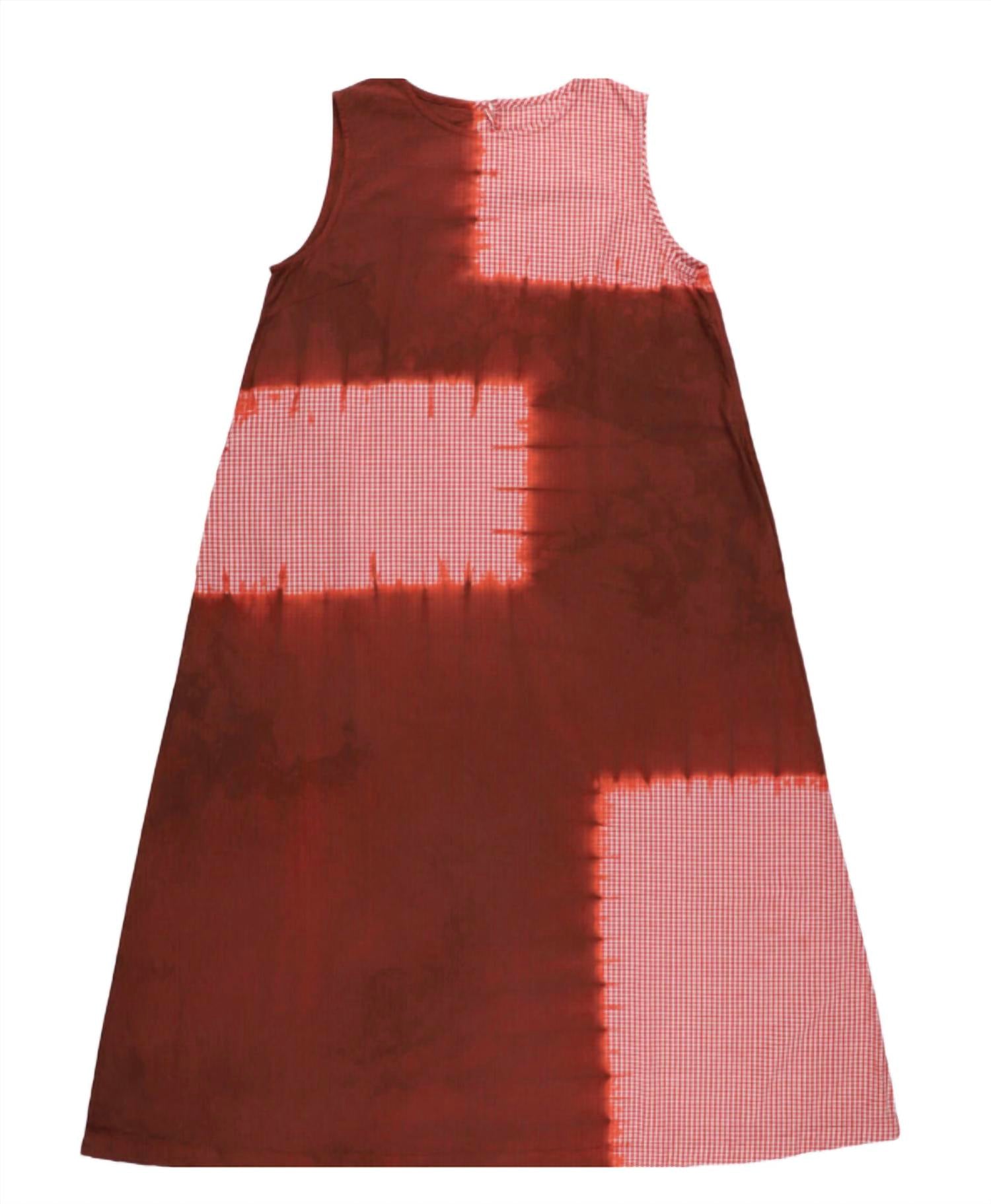 Women's Cotton Gingham Check Wide Sleeveless Dress In Bordeaux / Red