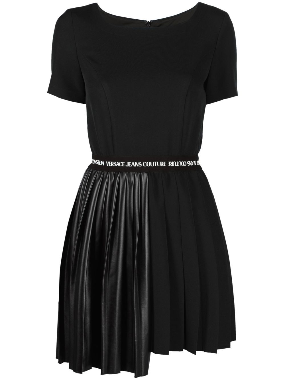 Pleated asymmetric T-shirt dress - Black