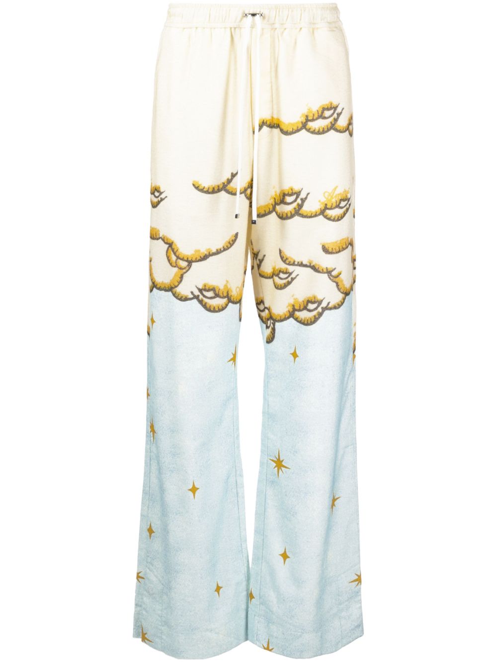 Sunscape-print flared trousers - Yellow