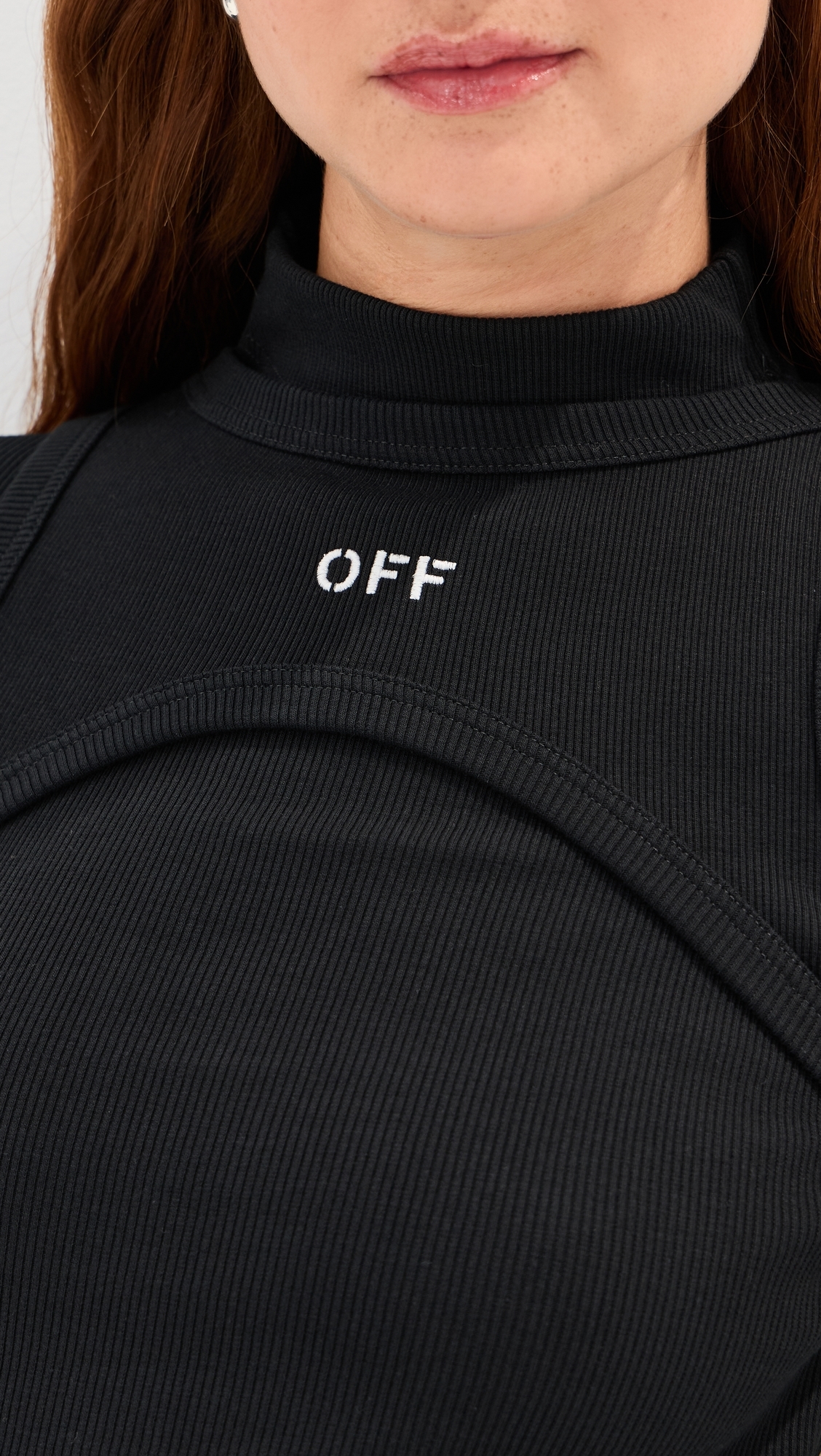 Off Stamp Rib Round Long Dress Black/White