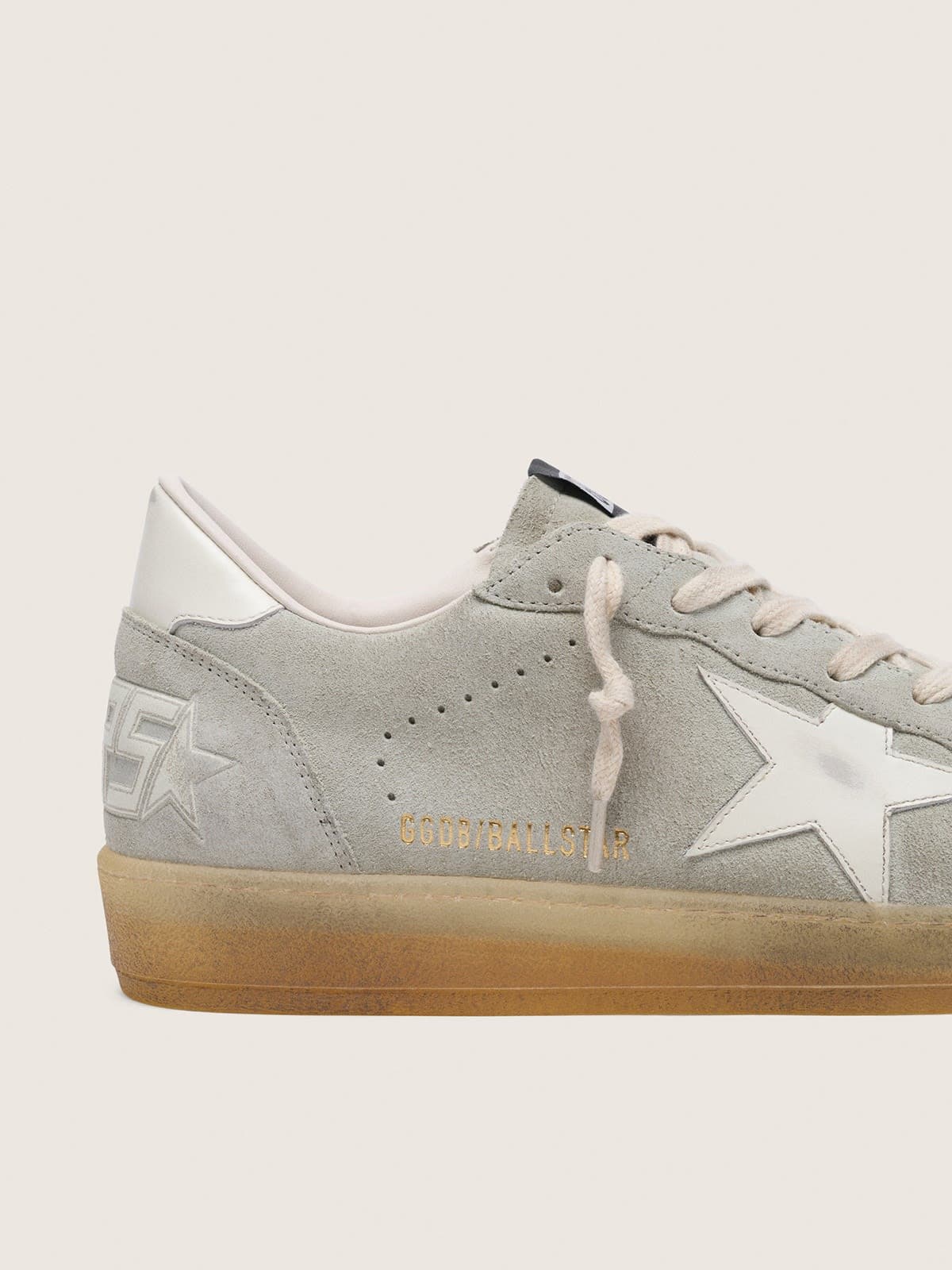 Golden Goose - Men’s Ball Star In Light Gray Suede With White Leather Star, Man