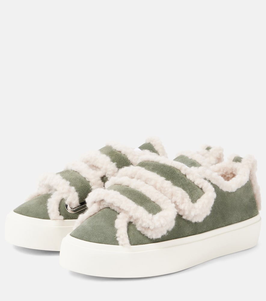 Shearling-trimmed suede sneakers