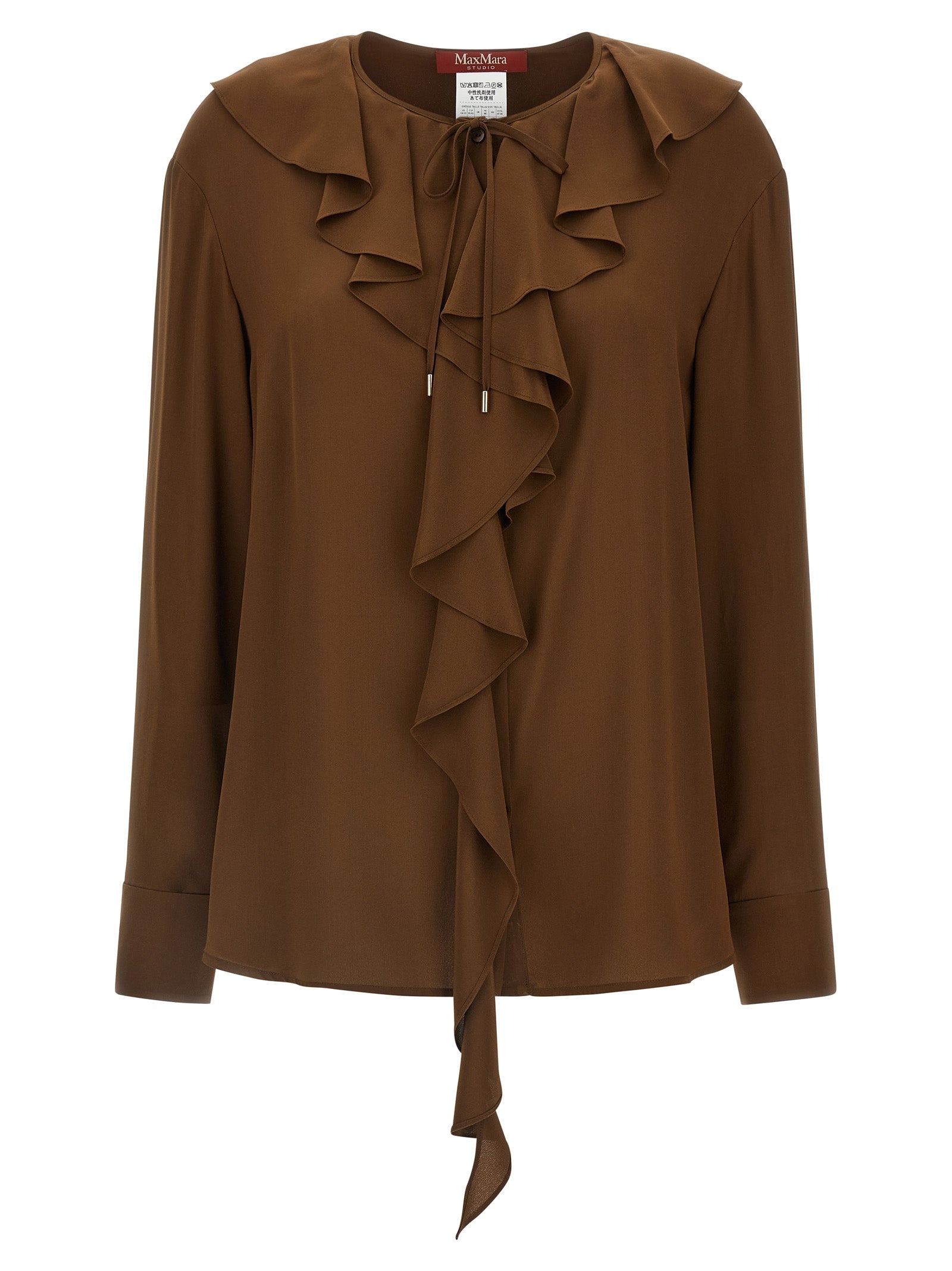 Ruffled Silk Blouse — Brown