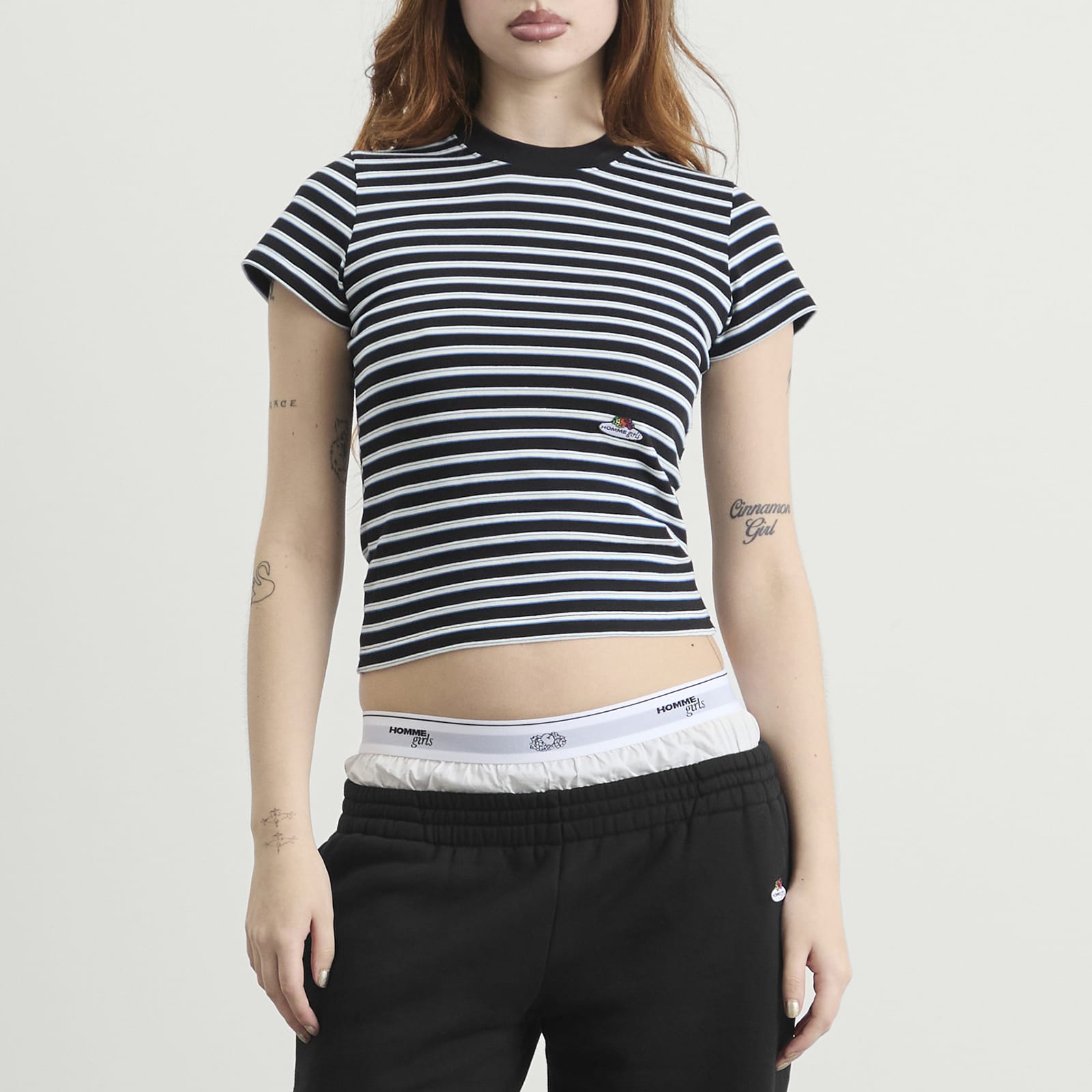 Women's Striped Baby T-Shirt in Baby Blue