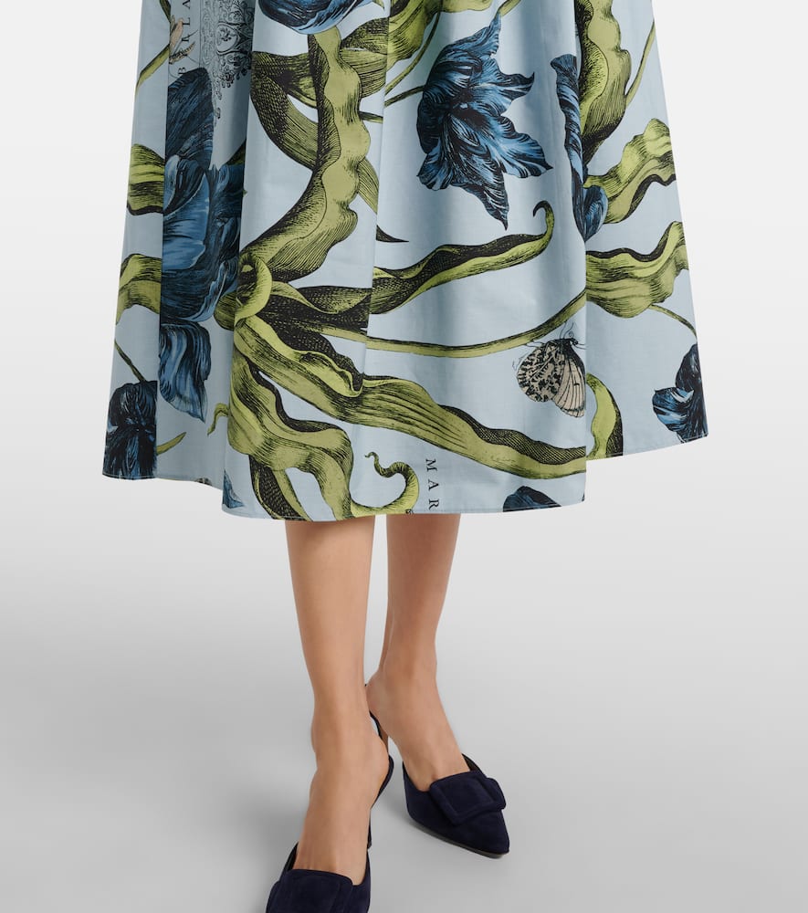 Floral cotton poplin midi skirt