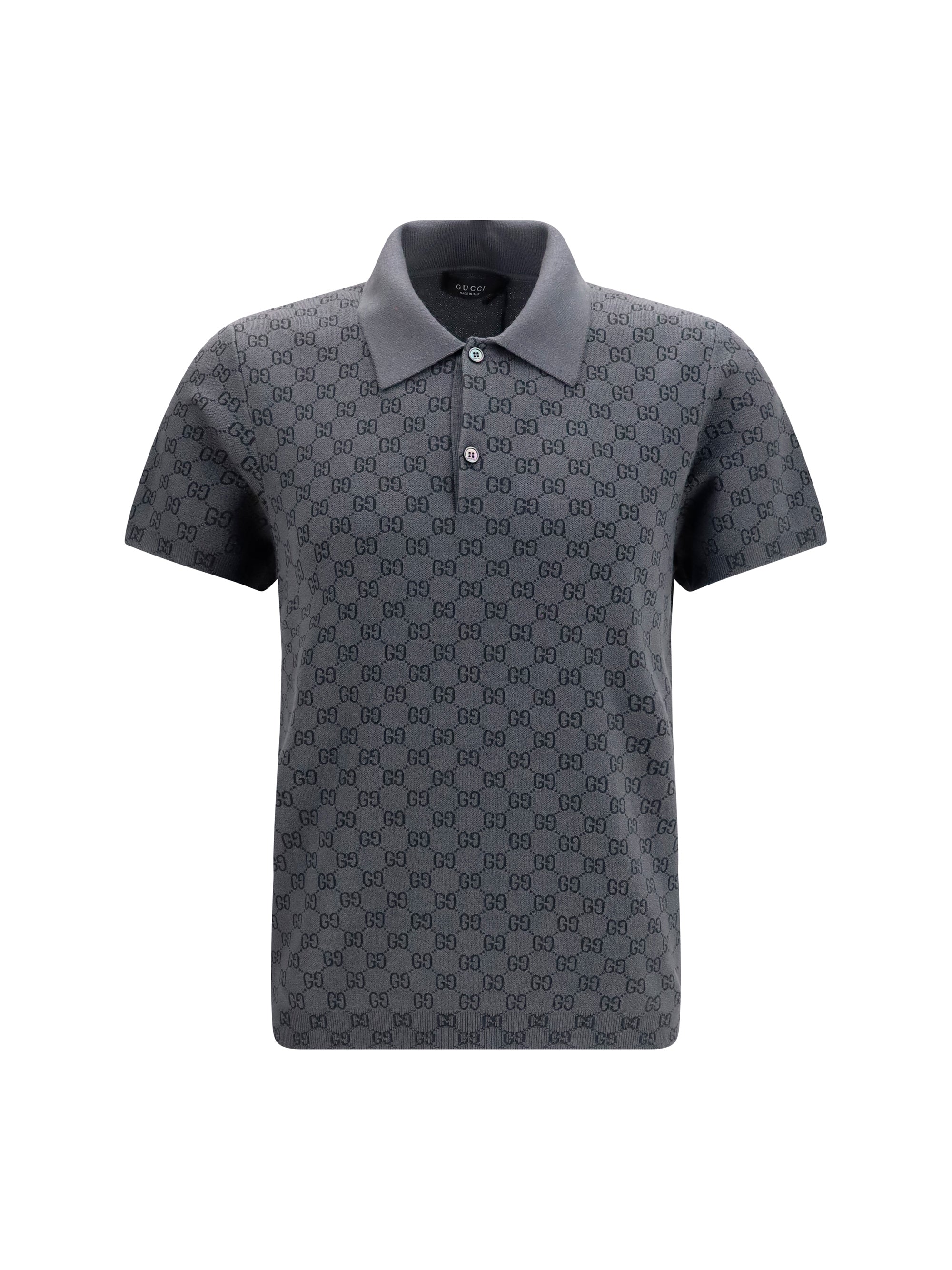 GG Jacquard Wool and Silk Polo Shirt — Gray
