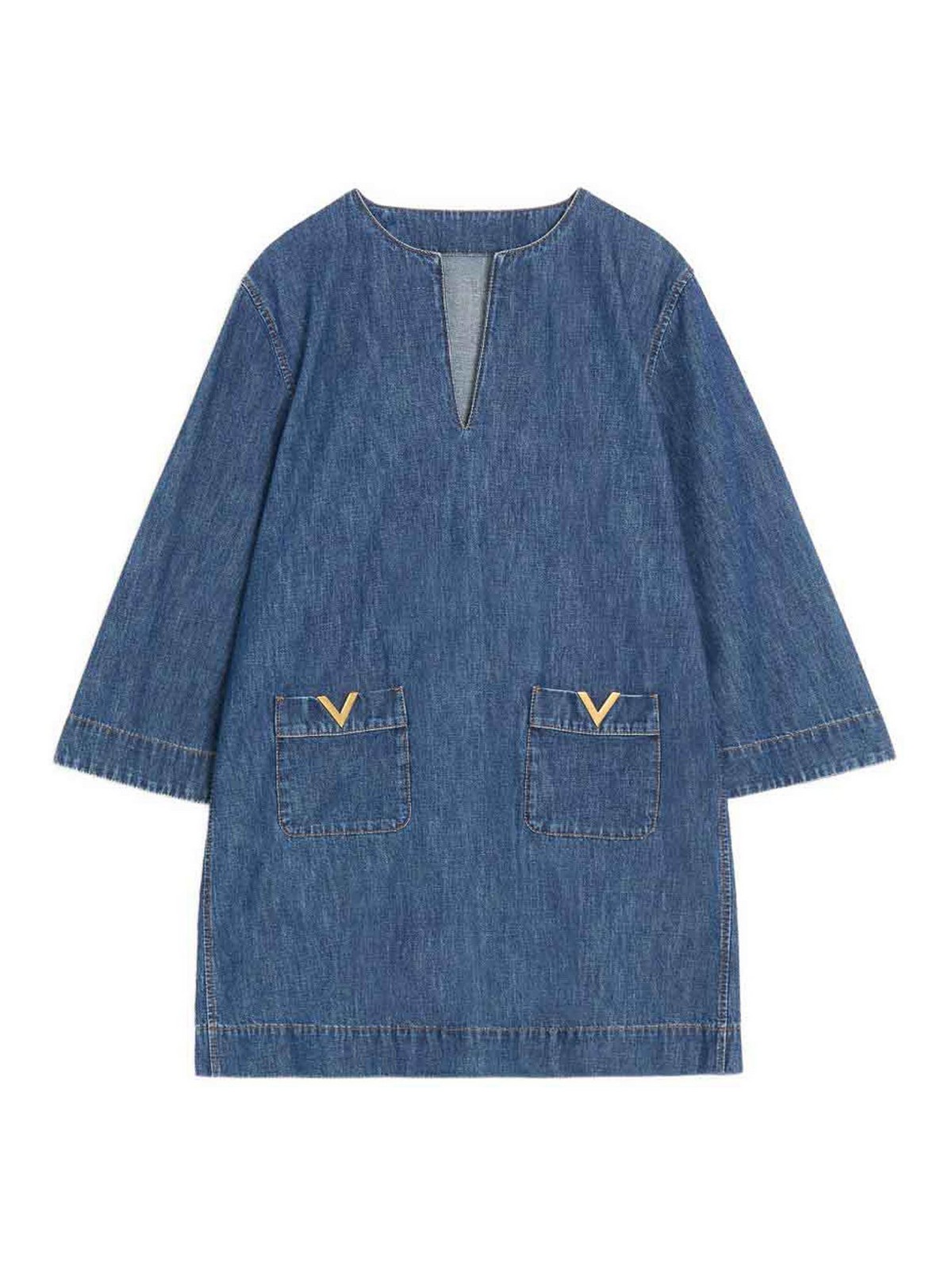 Valentino Garavani - denim mini dress v neckline pocket