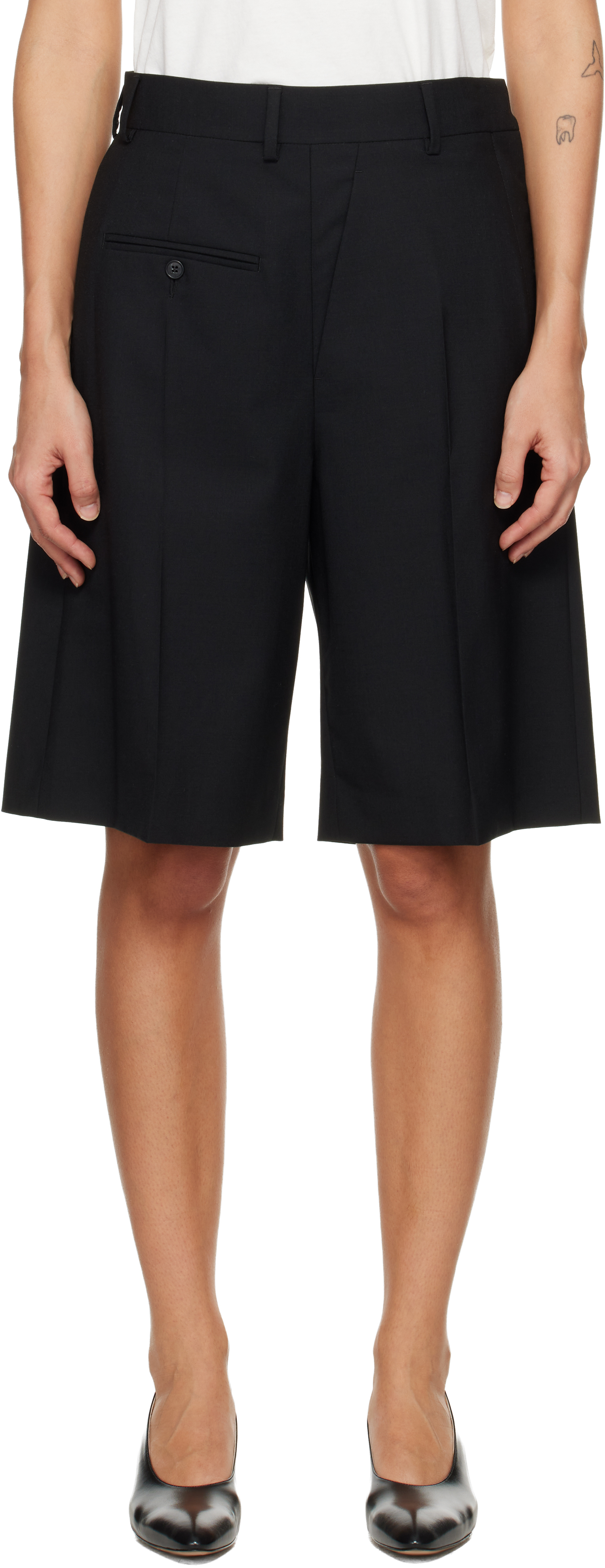 Black Wool-Blend Tailored Shorts