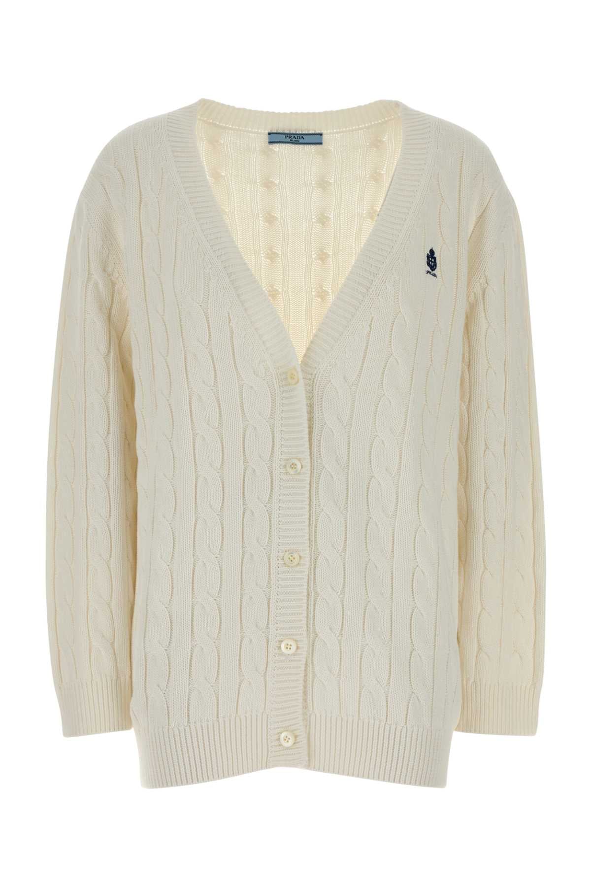 Cable-Knit Cotton Cardigan — White