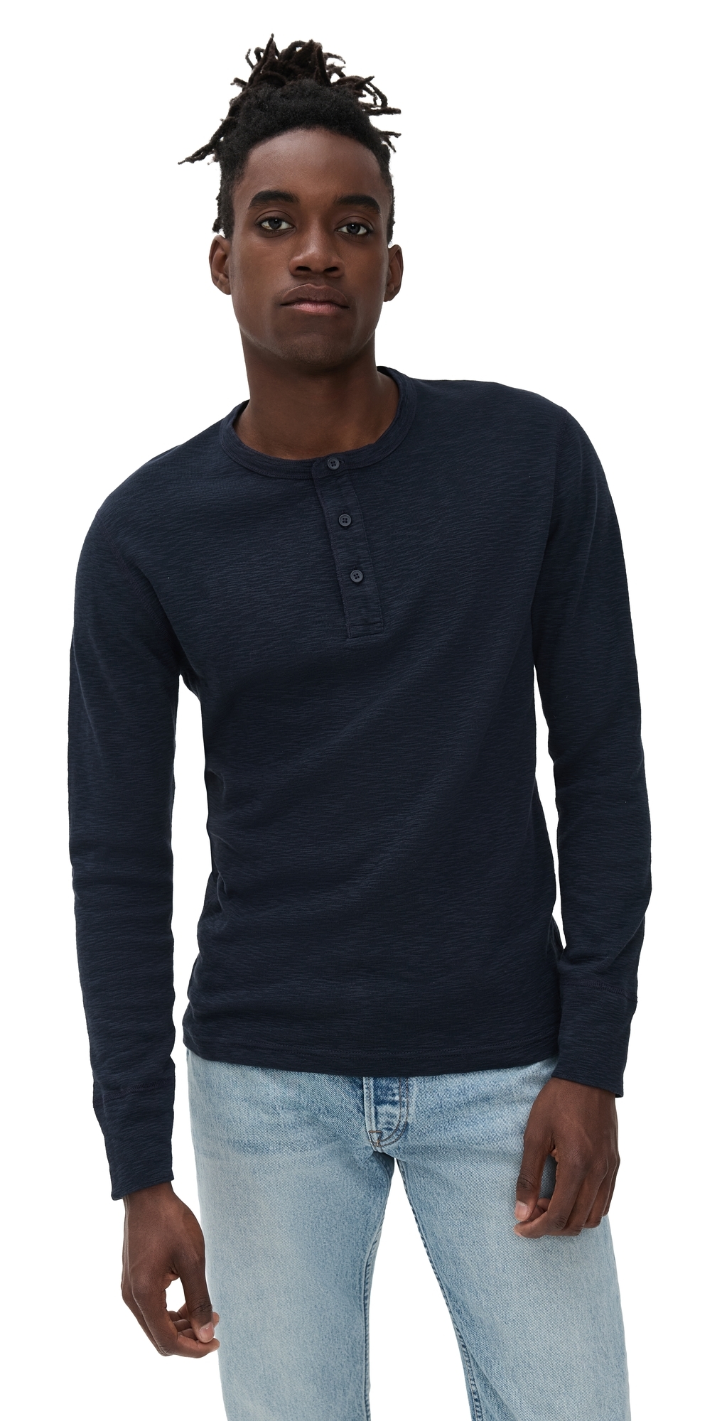Reigning Champ 1x1 Slub Slim Henley Navy