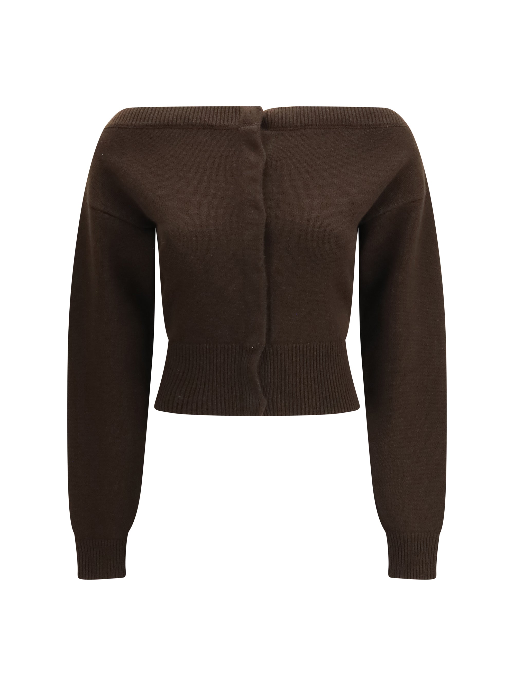 Cashmere Open-Neck Shrunken Cardigan — Brown