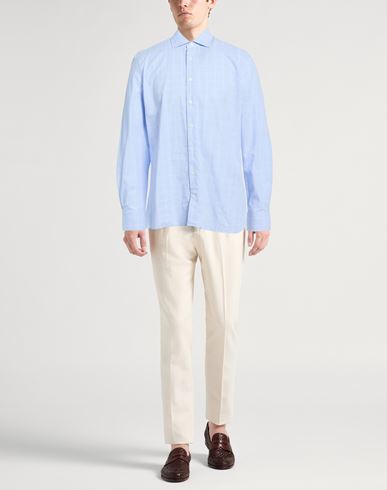 Man Shirt Azure Size L Cotton, Linen