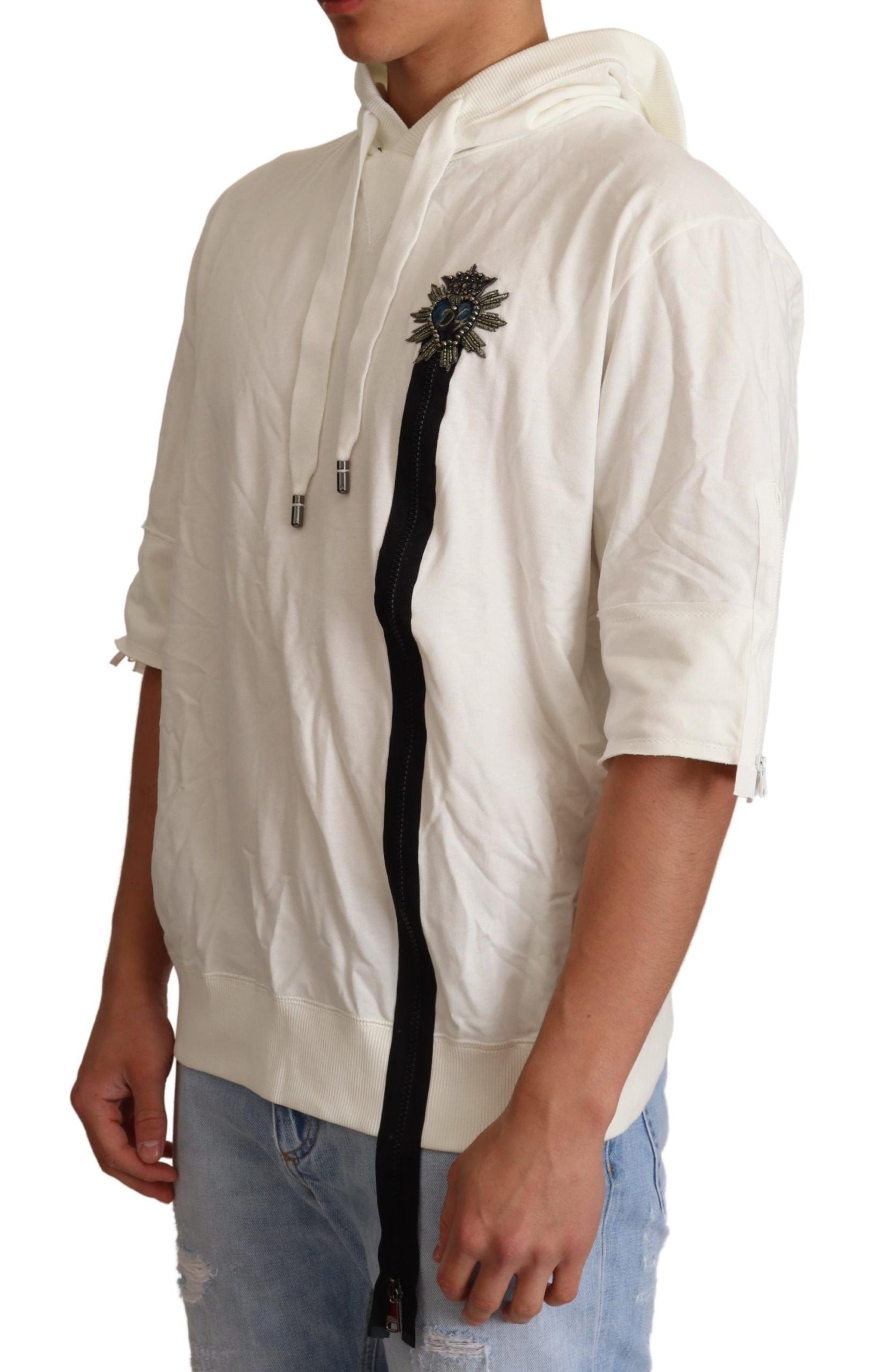 Crystal-Embroidered Cotton Hoodie — White