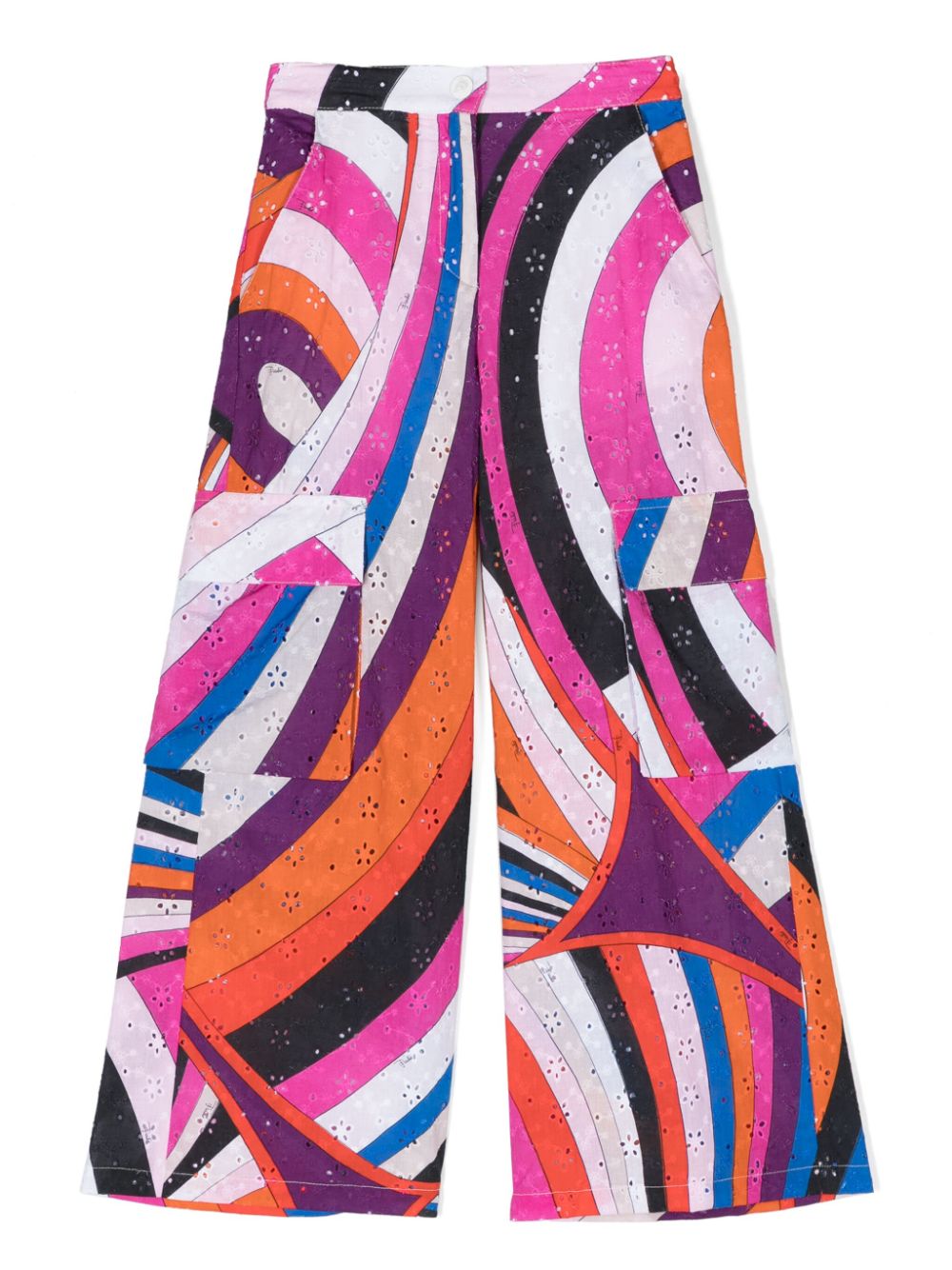Iride-print broderie-anglaise trousers - White
