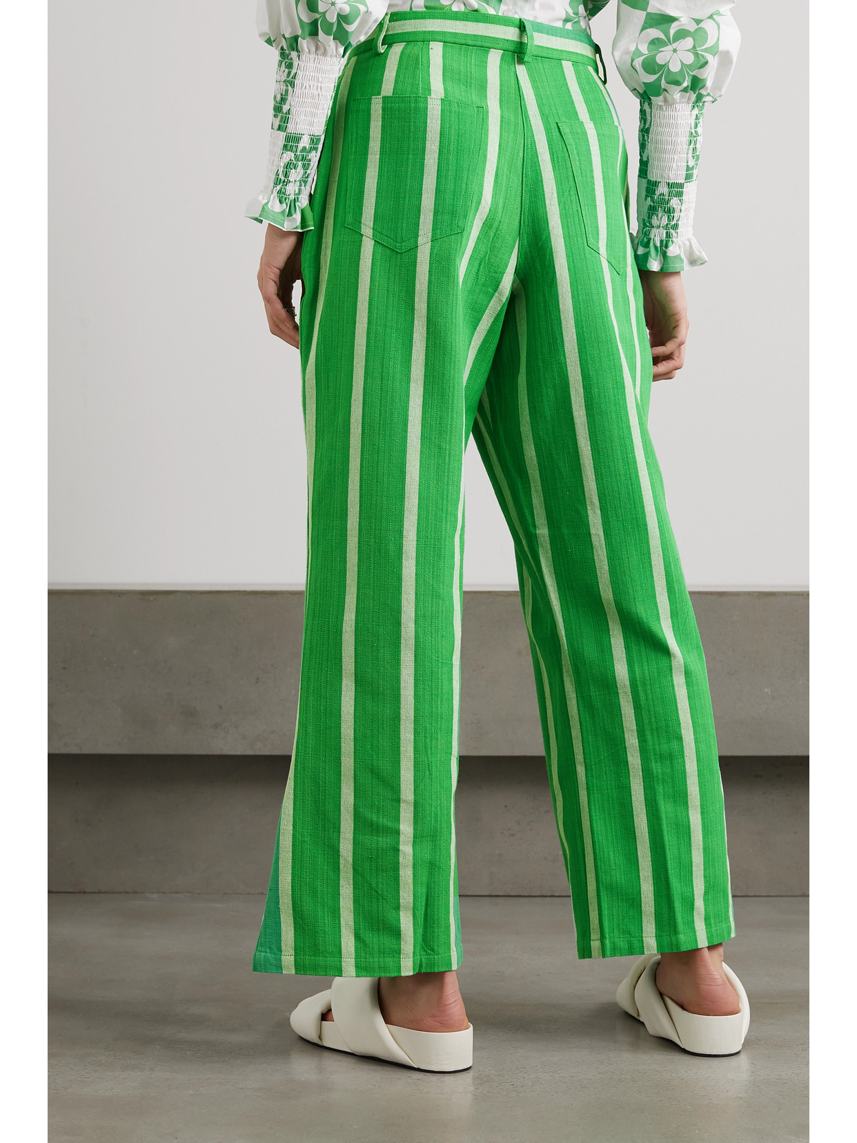 Maryjo Striped Cotton Wide-leg Pants - Green