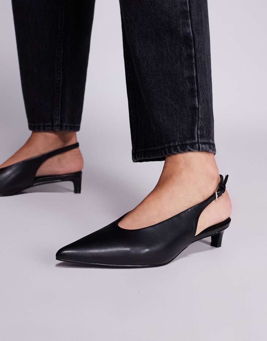 Saskia slingback kitten heel shoes in black