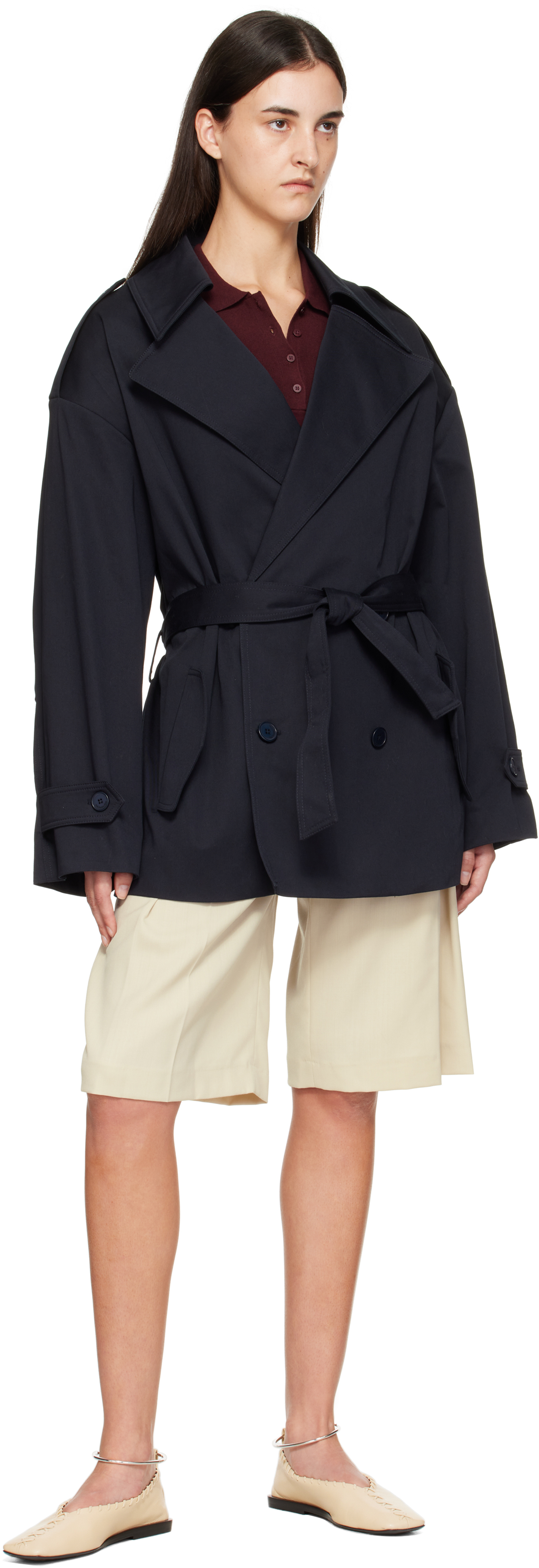 Navy Zurich Oversized Short Trench Coat
