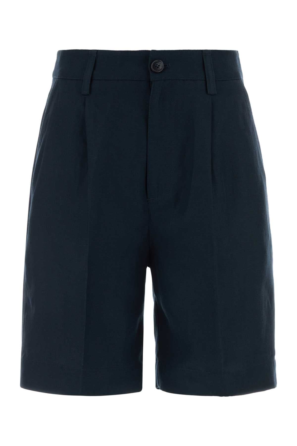 Lyocell Linen Blend Bermuda Shorts — Navy