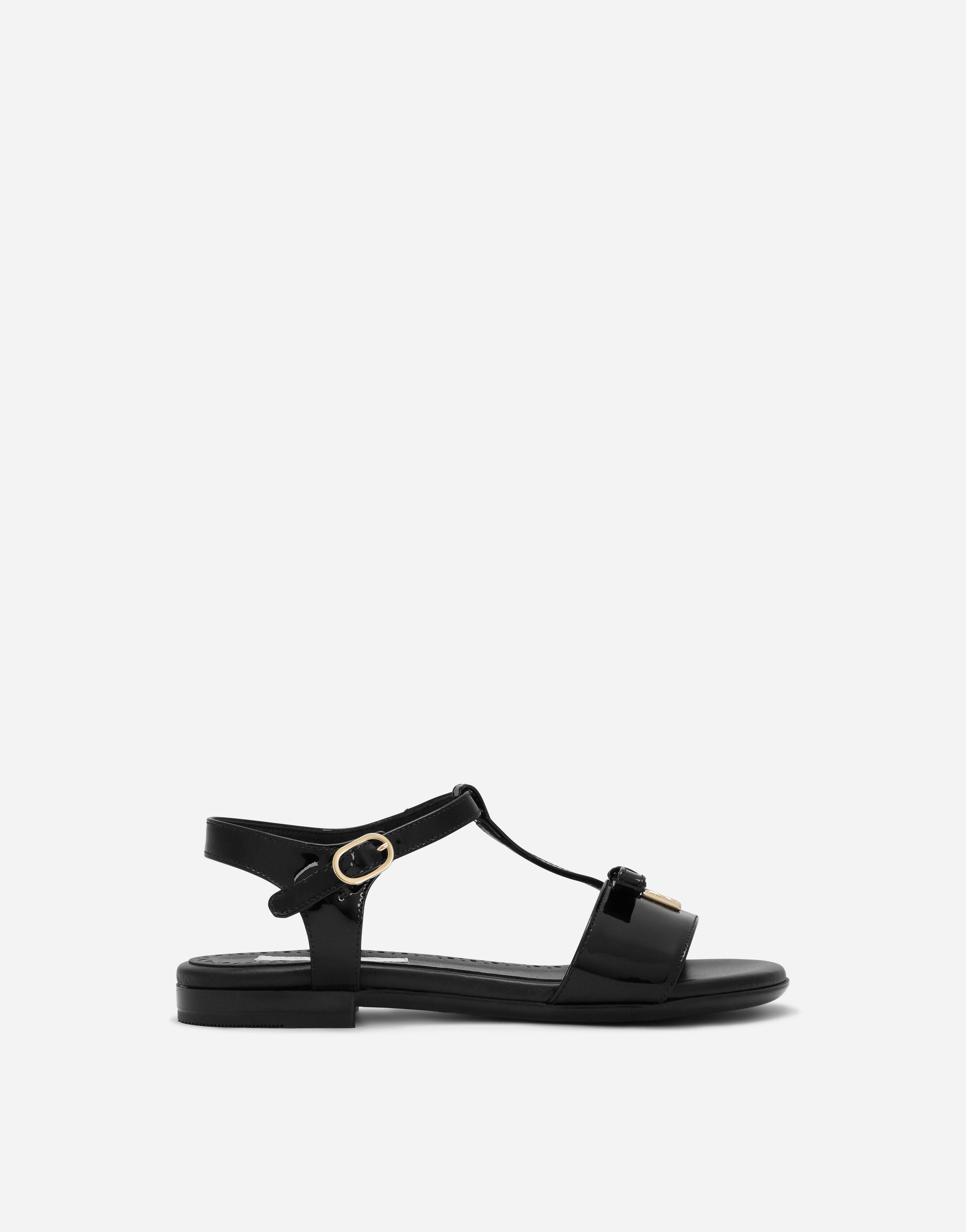 Patent leather sandals with metal DG logo