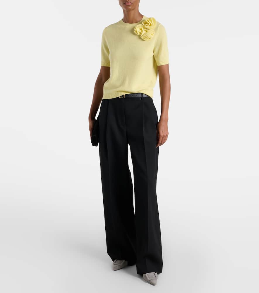 Floral-appliqué cashmere and wool sweater