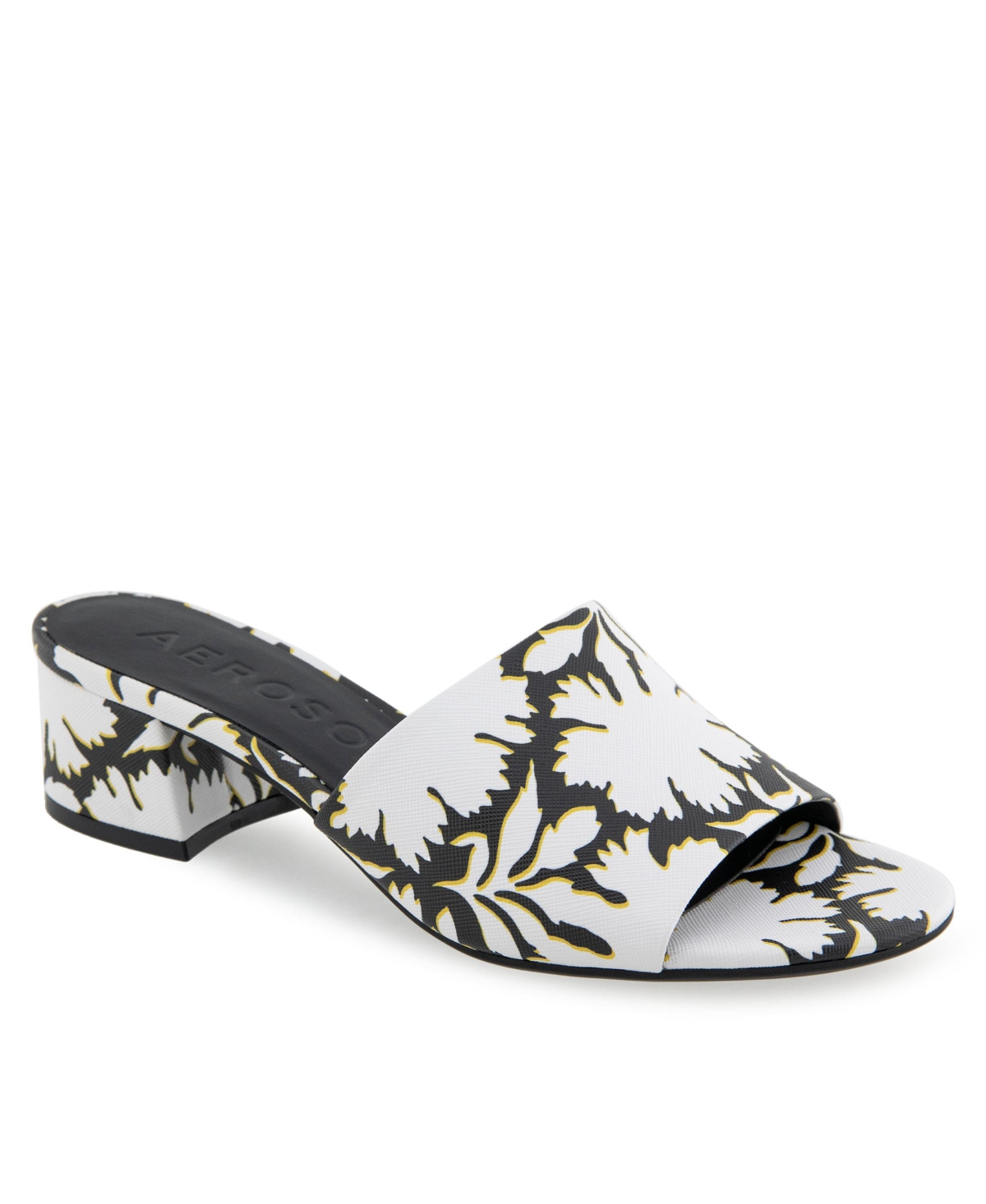 Women's Como Round Toe Slide Sandals - Bright White/Black Printed Floral Faux L