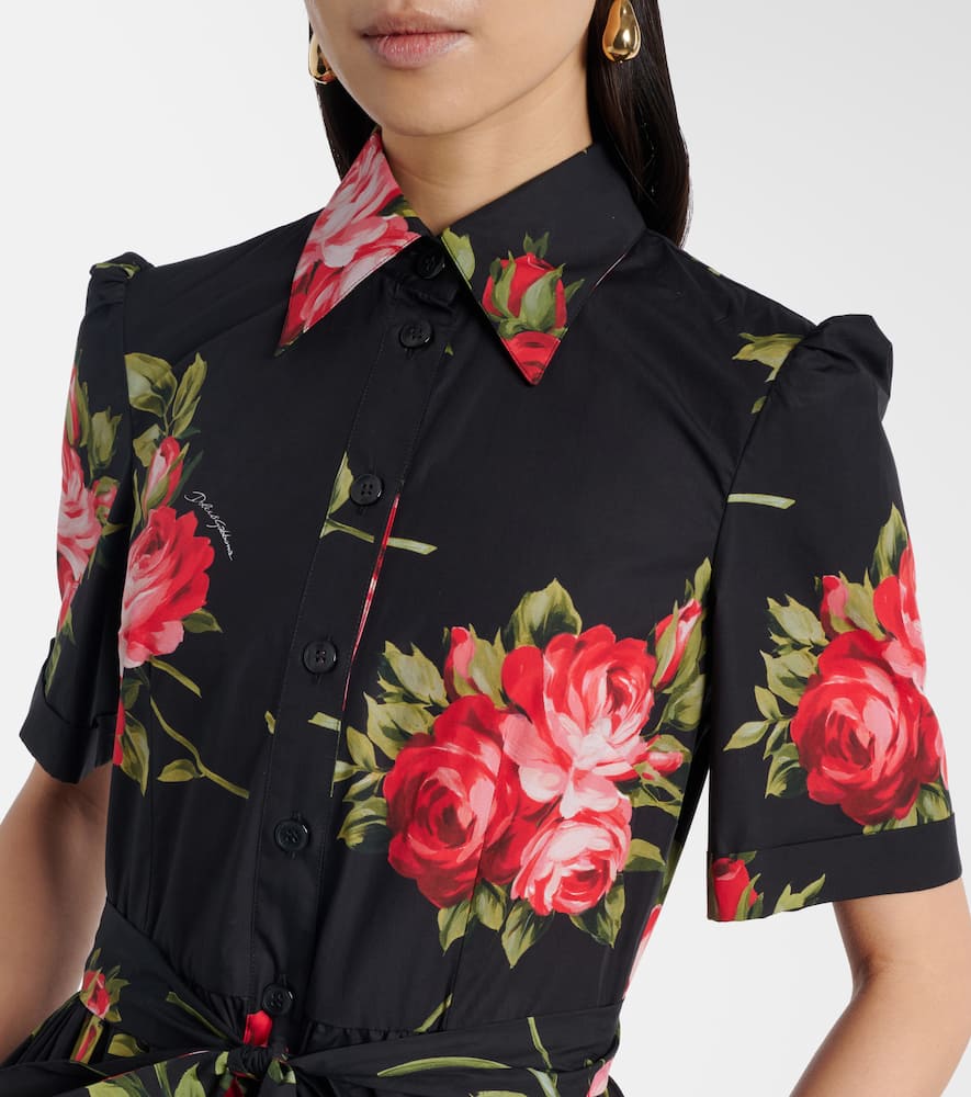 Belted floral cotton shirt midi dress