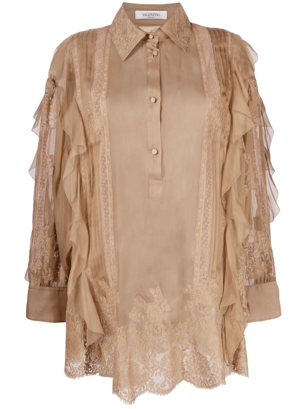 Ruffle-trim silk blouse - Neutrals