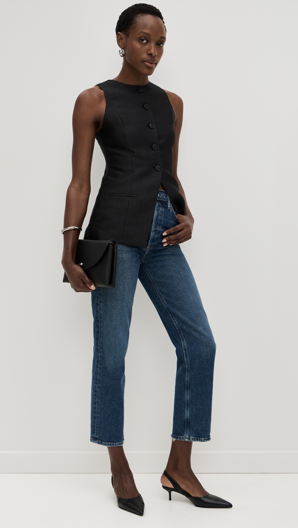 Leo Satin Long Waistcoat Black