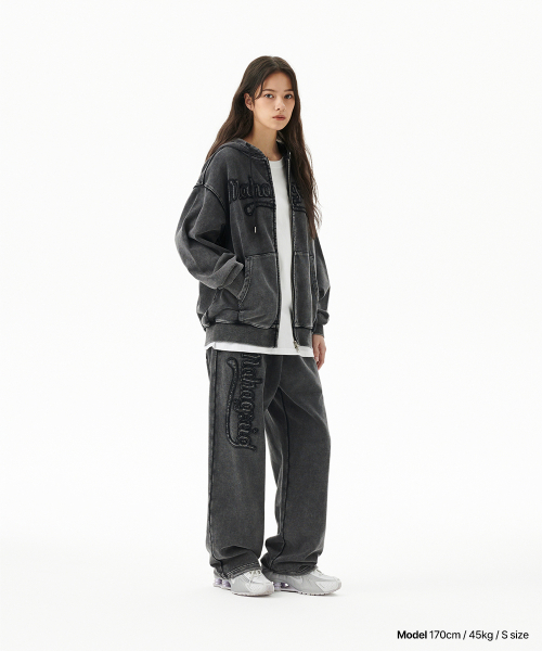 WASHED CUT OFF APPLIQUE SWEAT PANT BLACK