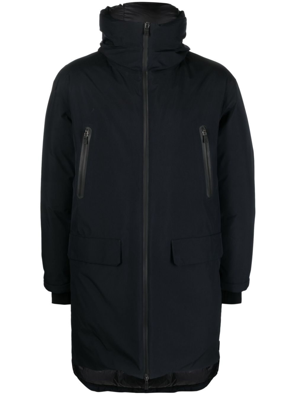 Logo-print zip-up hooded down coat - Blue