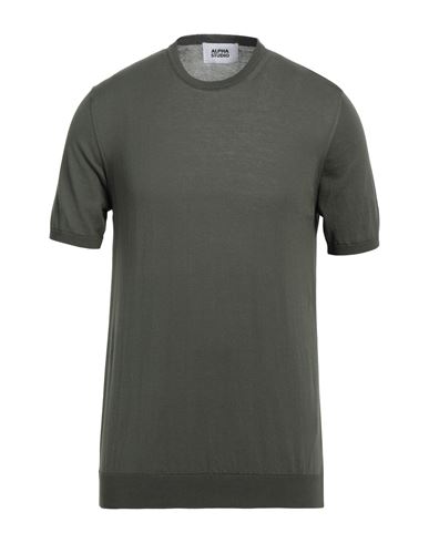 Alpha Studio Man Sweater Military green Size 42 Cotton