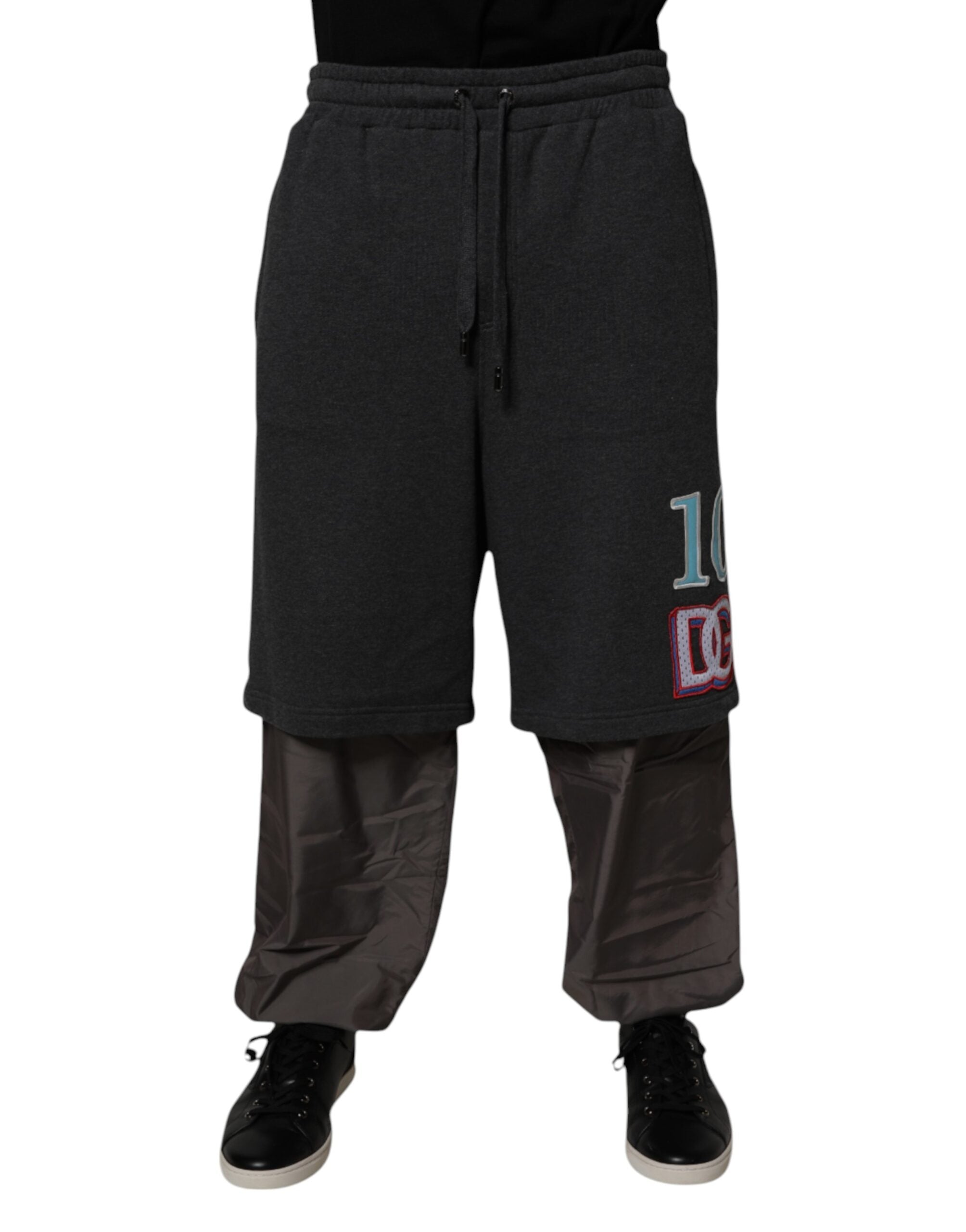 Cotton-Blend Layered Joggers — Gray