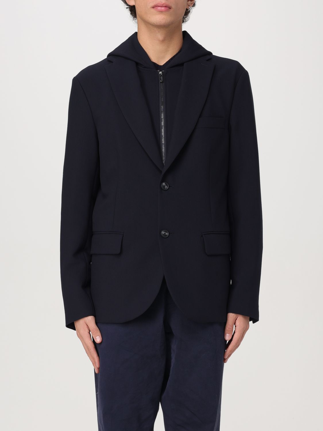 Detachable-panel hooded blazer - Blue