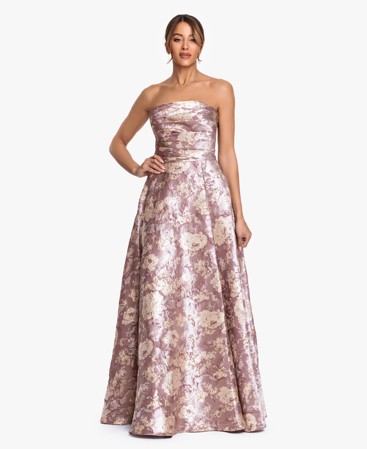 Women's Strapless Brocade Ball Gown - Mauve/Gold