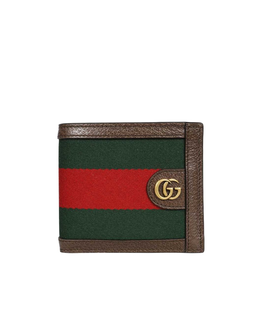 Web-stripe leather-trim wallet