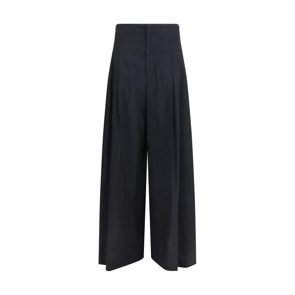 Tech Cotton Poplin Wide-Leg Trousers — Black