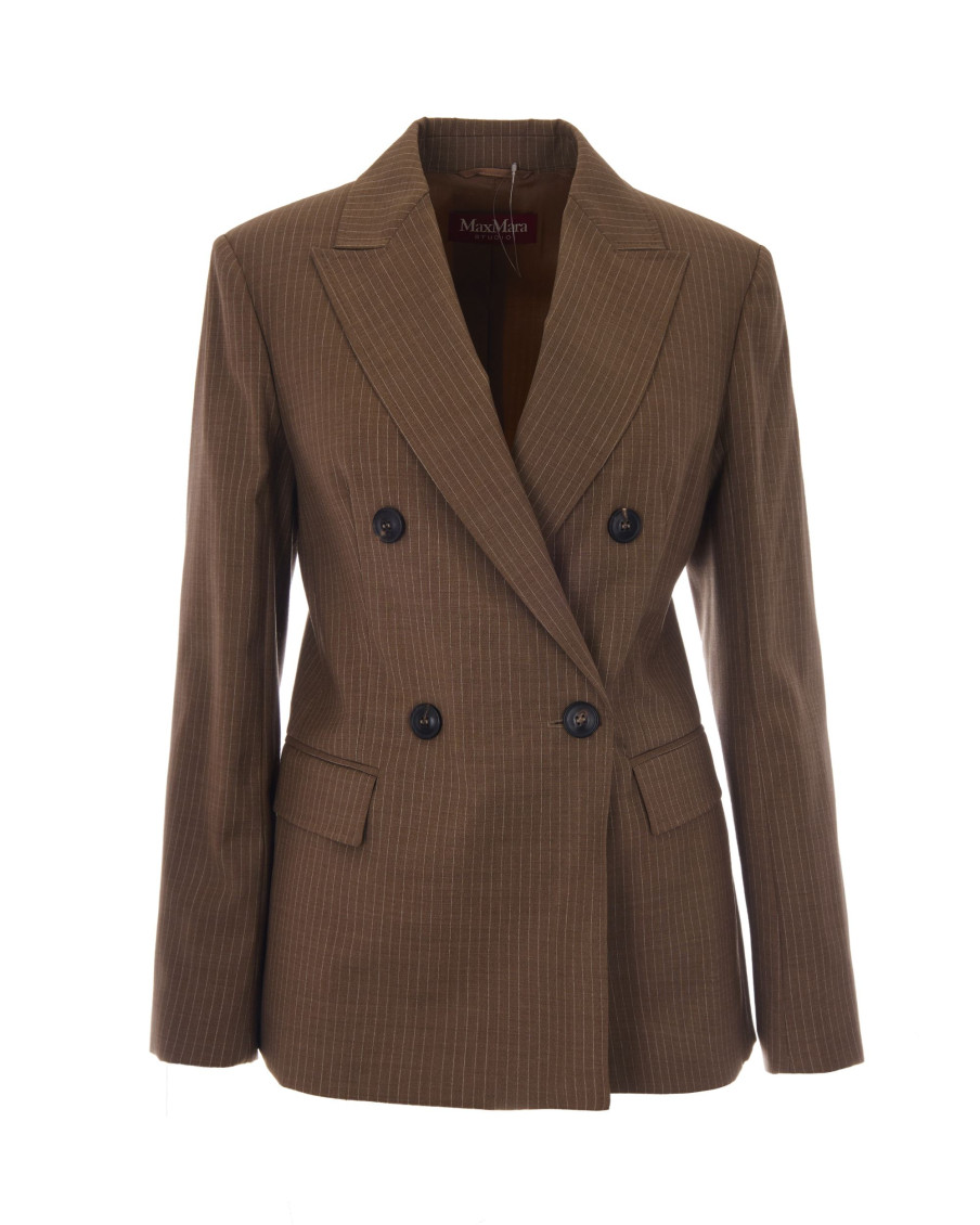 Brown Stripes Peaked Lapel Blazer