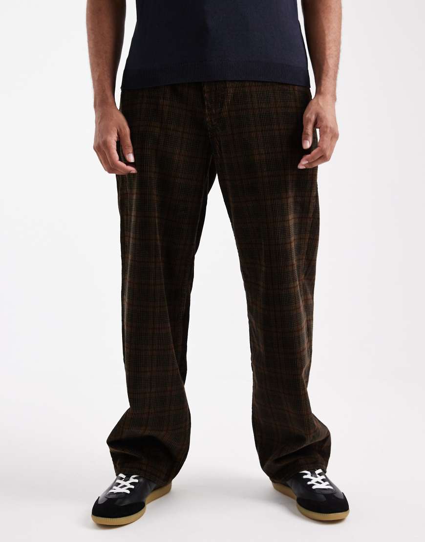 578 baggy fit check cord 5 pocket trousers in brown