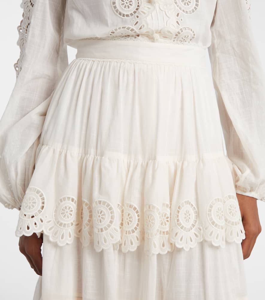 Lucky embroidered cotton midi skirt
