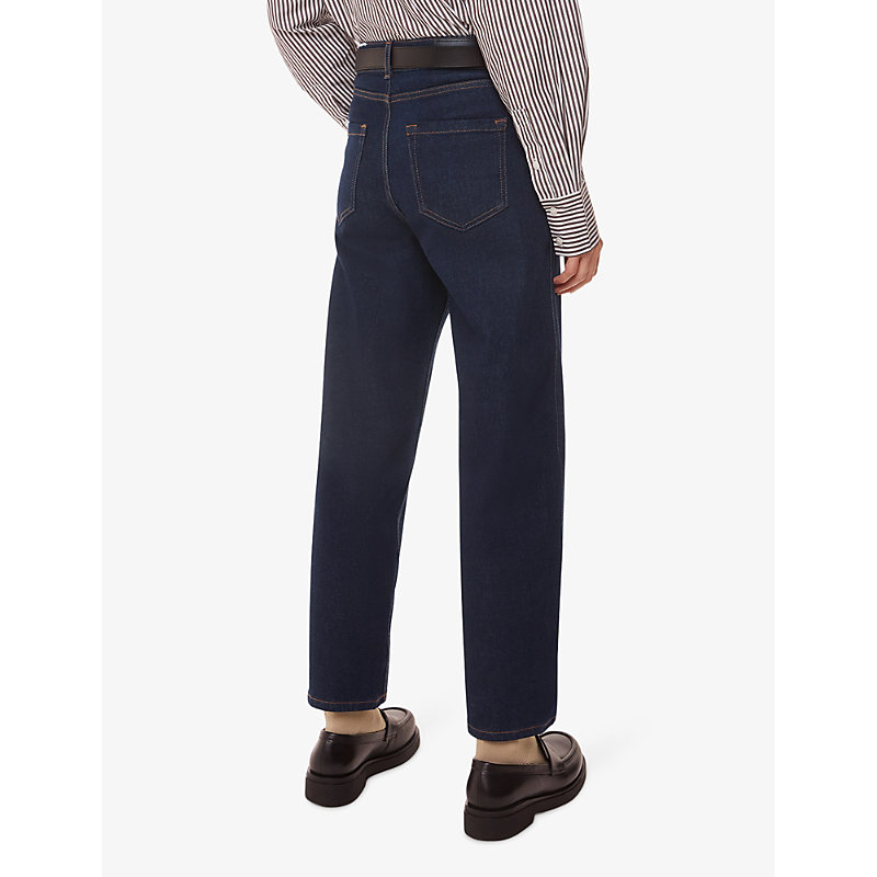 Womens Navy Barrel-leg High-rise Stretch-denim Jeans