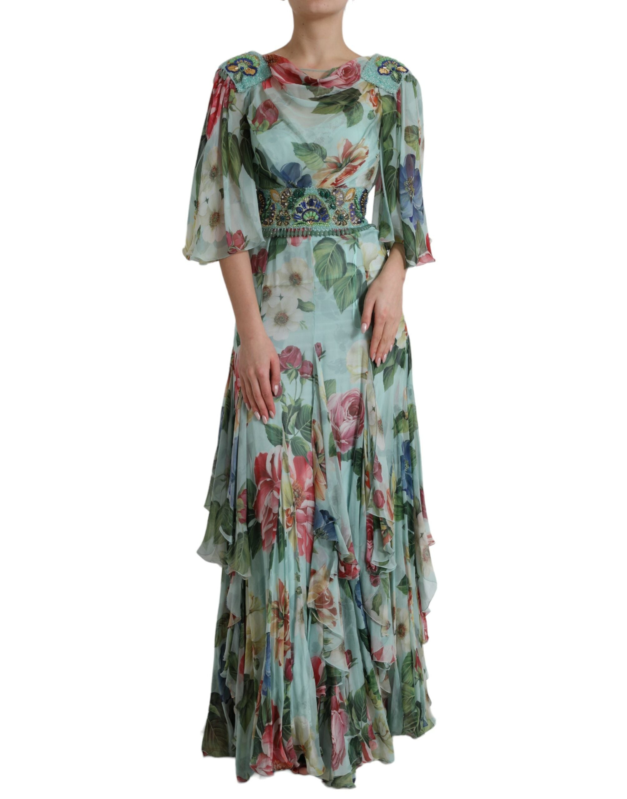 Floral Print Silk Dress — Blue