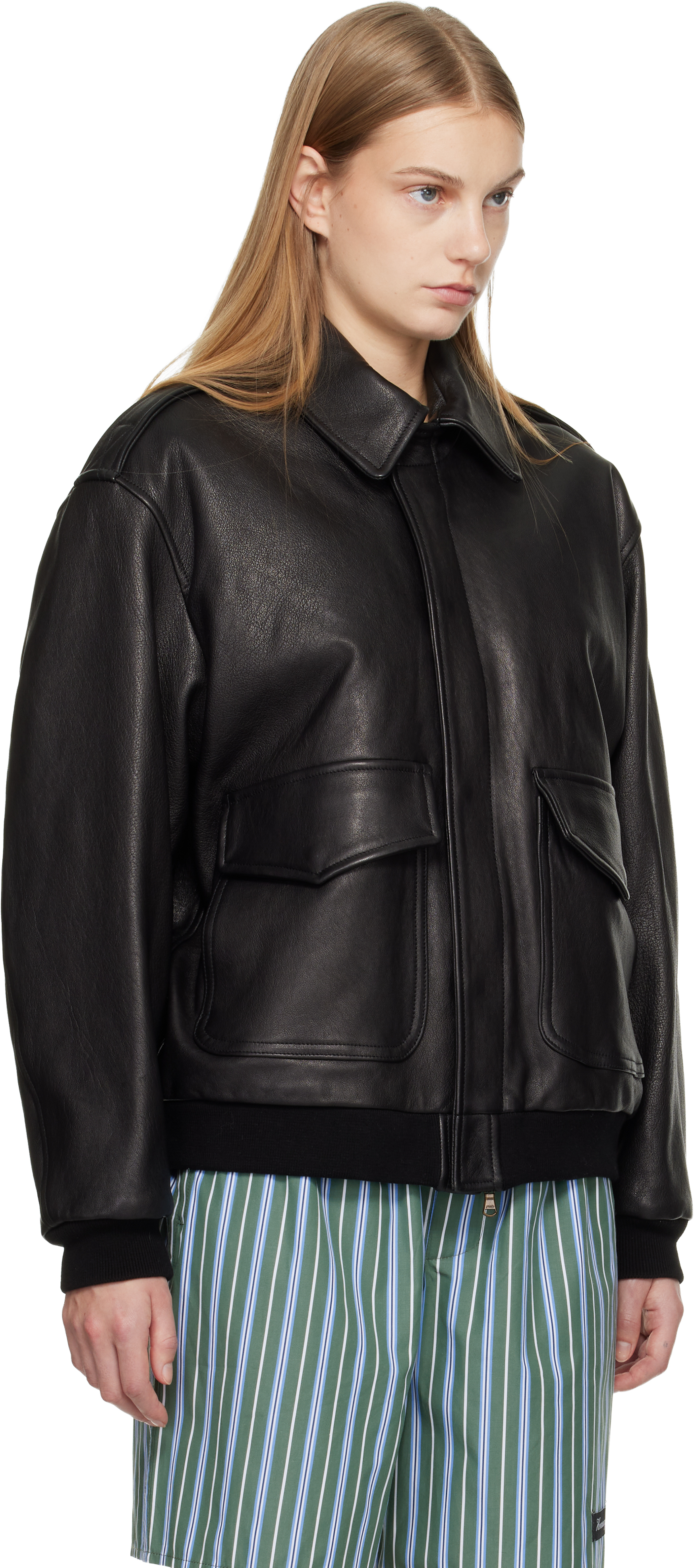 Black Leather Bomber Jacket