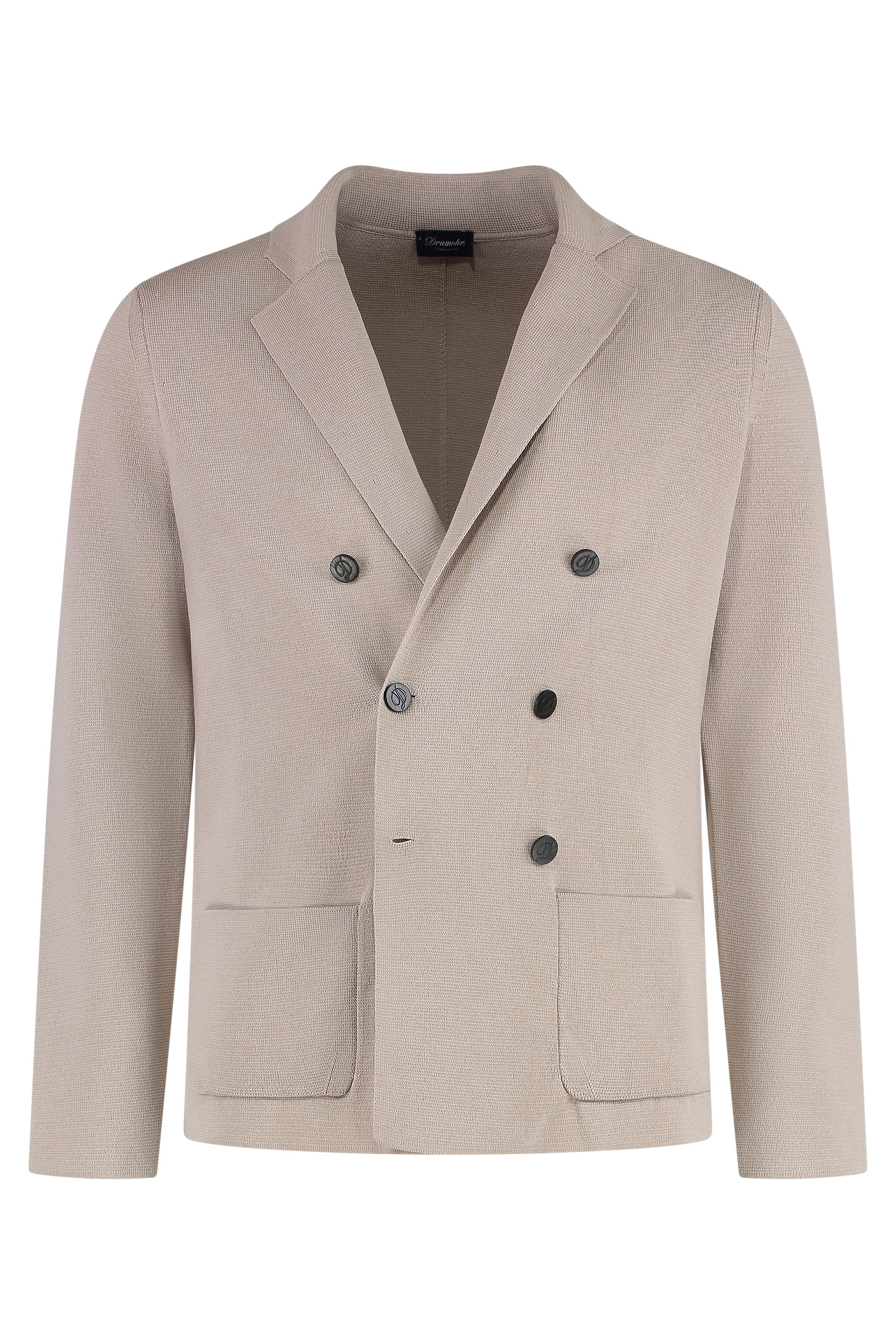 Men's Knit Cotton Double-Breasted Blazer with Lapel Collar