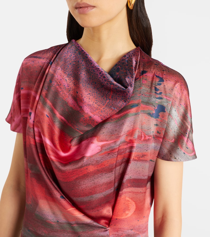 Printed draped silk satin top